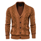 Classic Shawl Collar Button Up Winter Men Cable Knit Fisherman Cardigan